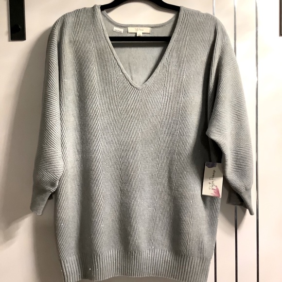 47. 🌟Host PickPlus Size 1X Soft Grey Sparkly Textured Pullover - Picture 1 of 10